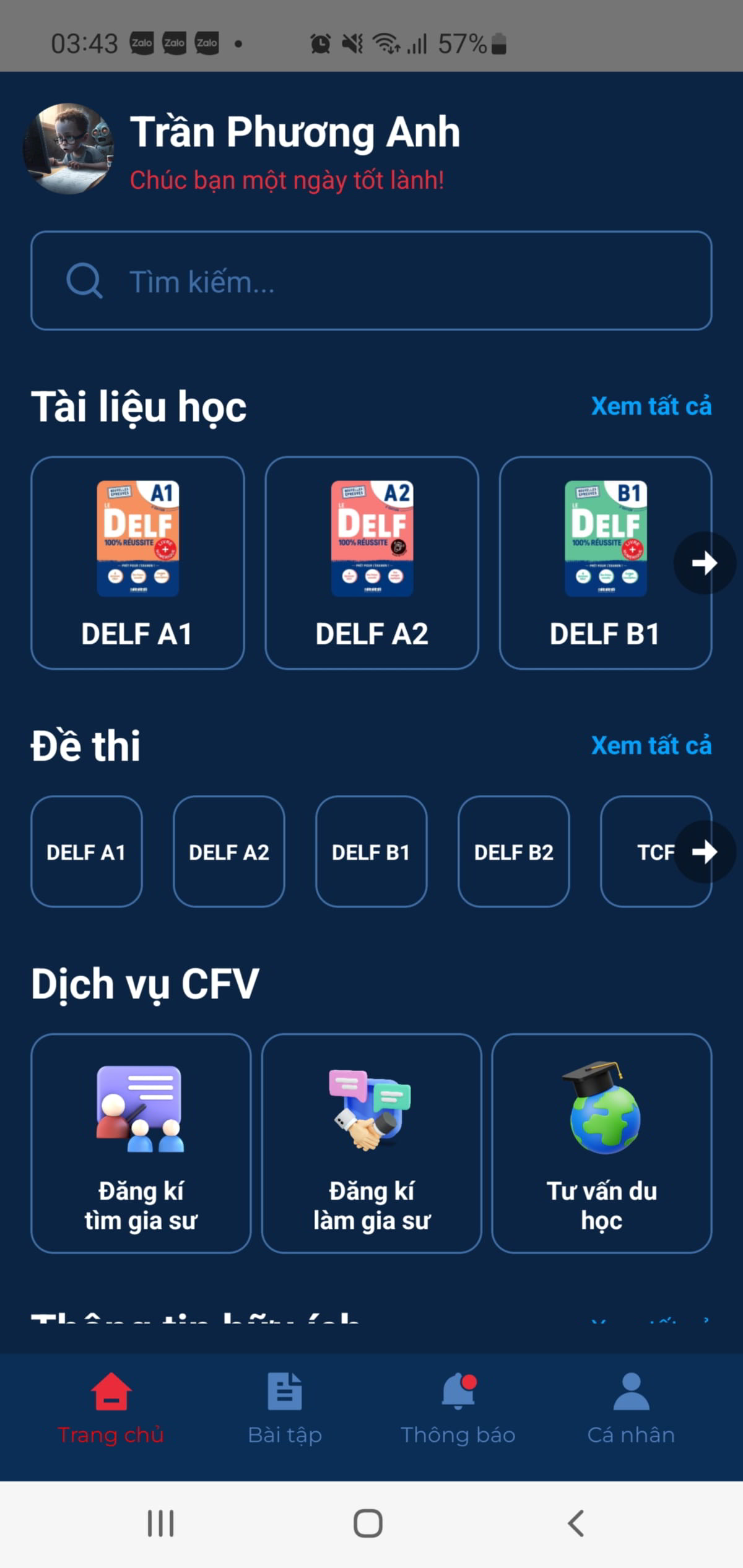 app CFV luyện đề thi delf